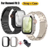 Luxury Stainless Steel Strap+Case For Huawei Watch Fit 3 Strap Huawei Watch fit 3 Case Plastic Huawei fit 3 Strap Full Covered Huawei Fit 3 Case Replacement Huawei Watch fit3 Strap