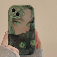 For case OPPO A12s A11K AX5s A12 A5S AX7 A7 Silicone Girl and Green Cat Phone Cases