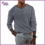 Yoewre Men Solid Color Knitted Sweater Men Base Layer Knit Top Mens V Neck Sweater for Casual Daily 