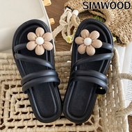 SIMWOOD Sandal Wanita Elegan Sendal Slop Tali Silang Slip On Sandal Jelly Kasual Tebal Wanita