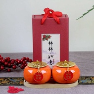 Persimmon Jar Ceramic Wedding Candy Jar Red Tea Jar Sealed Jar Spring Tea Pu'er Tea Black Tea Persim