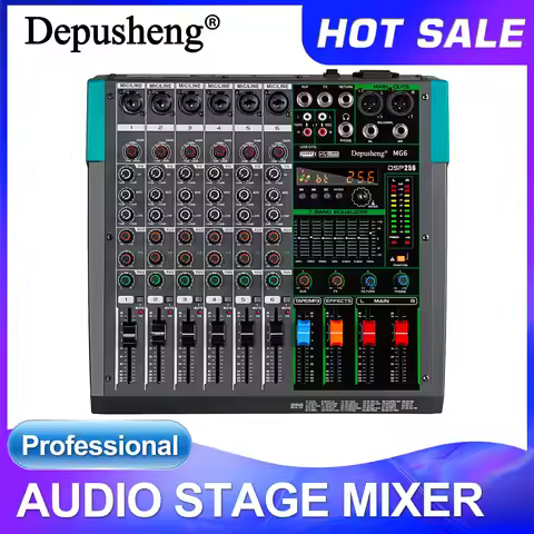 Professional Audio Mixer Depusheng MG6 6 Channel Sound Board Console DJ Mixing Desk System Interface