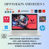 Laptop Gaming HP Pavilion 15 AMD Ryzen 3-2200U Radeon Vega 3 Graphics, Windows 11, 8GB RAM, 256GB SS