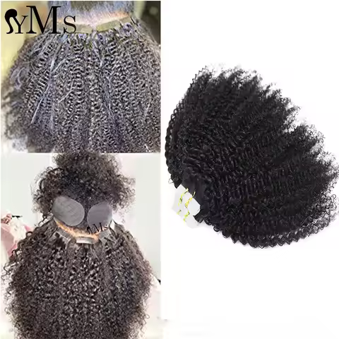 Mogolian 4B4C Kinky Curly Tape In Human Hair Extensions YMS Hair Burmese Kinky Curly Invisible Tape 