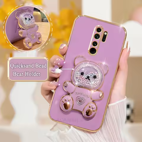 Note8pro Quicksand Bear Holder Plating Case On For Xiaomi Redmi Note 8 Pro 8pro 8t 9 9s 7 Note8 2021