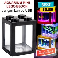 Aquarium Mini Lego Block 8x8x11cm 4 side with USB Light Akuarium Ikan Cupang Ikan Hias Dengan Lampu