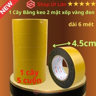 Băng keo 2 mặt xốp vàng đen rộng 4.5cm dài 6 mét lõi giấy 3mm - 1 cây có 5 cuộn
