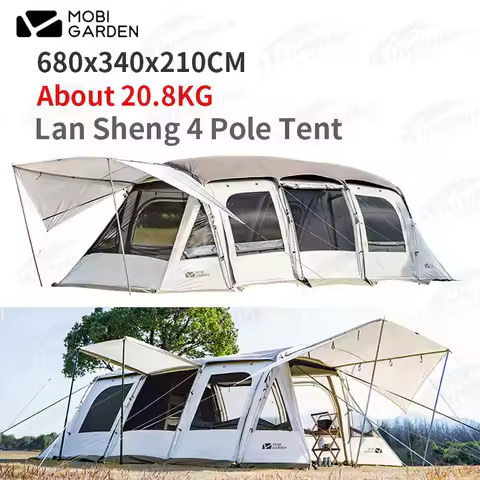 MOBI GEARDEN Outdoor New 3/4 Pole Tunnel Tent Portable Large Space 2 Room 1 Hall 17.6-23.1m² Area Lu