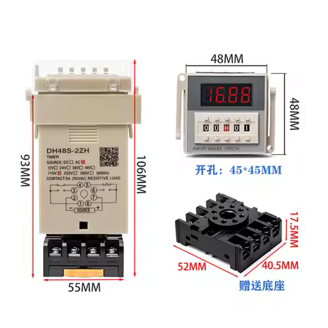 DH48S DH48S-1Z Digital Display Time Relay 220V 24V 12V A Set Of Power On Delay Timer AdjustAble