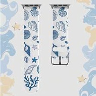 1pc Soft Elastic Breathable Blue Shell & Starfish Watch Band, Replacement Strap Compatible With Sams