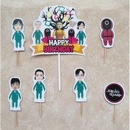 satu set isi 7 hiasan kue untuk ulang tahun cake topper karakter squid game