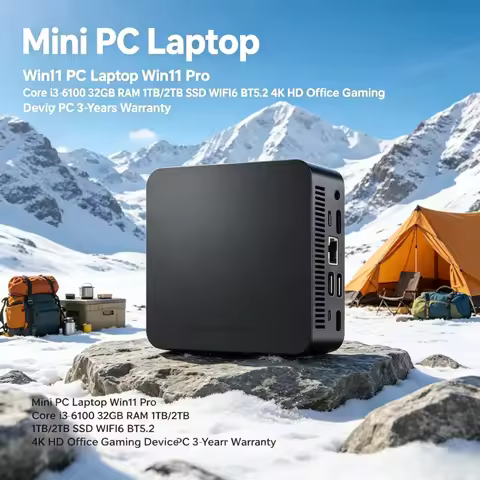 Mini PC Laptop Win11 Pro Core i3-6100 32GB RAM 1TB/2TB SSD WiFi6 BT5.2 4K HD Office & Gaming 3-Year 