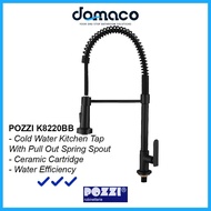 Pozzi K8220BB Matt Black Pull Out Spring Spout Kitchen Sink Tap