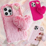 for Xiaomi Poco C75 C71 C65 X7 X6 X5 M7 M6 M5 F7 F6 F5 Pro Pink Rose Red Plush Phone Case Cover + Cu
