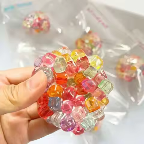 FFFF Fidget Ice Cube Colored Beads Squeeze Squishy Balls Hand Exercise Sensory ADHD Anxiety Stress R