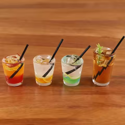5pcs Mini Beverage Cup Iced Americano Iced Black Tea Healing-themed Car Dashboard Decor Dollhouse Or