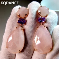 KQDANCE Pink Rose Quartz Amethyst Drop Earrings With big Stone Sterling Silver 925 Needle 18K Gold Plated Jewelry For Women