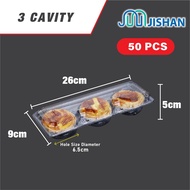 [50pcs] 2-Cav/3-Cav Egg Tart Plastic Tray Box / Disposable Pastry Fruit Tarts / Mooncake Packing Box