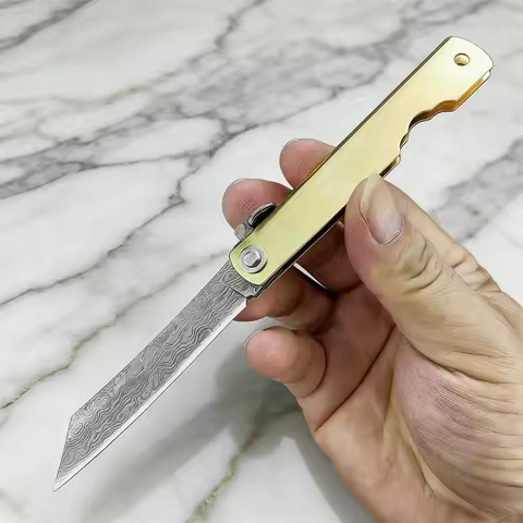 Mini Higonokami Japan VG10 Damascus Steel Folding Pocket Knife Copper Handle Outdoor Camping Hunting