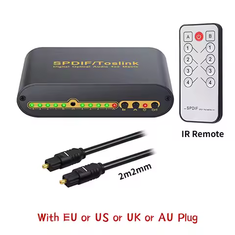 SPDIF Toslink Splitter 4 Ports 4x2 Toslink Digital Optical Audio Switcher Matrix 4 In 2 Out with Opt
