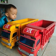 mobil truk oleng kayu miniatur truck mainan mobilan truk oleng besar - merah