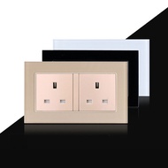 13A UK Standard Wall Socket Tempered Glass Panel Home Electric Power Dual Socket Wall Outlet Socket