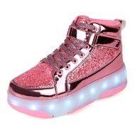 LED Light Up Heelys Shoes for Kids Teens, USB Rechargeable Removable 2-in-1 Skate Sneakers with Enha
