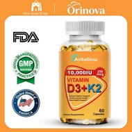 AvitaGlow Vitamin D3 K2 120 Capsul Vitamin D3 K2 10000IU Tulang Otot Jantung & Sistem Imun