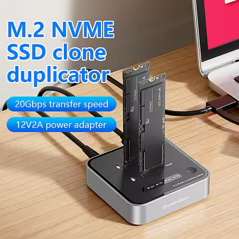 Blueendless Dual-Bay M.2 NVME SSD Clone M.2 NVme SSD reader 20Gbps USB3.2 Type C OFFline Clone Dupli
