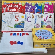 Set of Jolly phonics magnetic letters+Board+activity book 1-7 ชุดกระดาน+ตัวอักษรแม่เหล็ก+ชุด Activit
