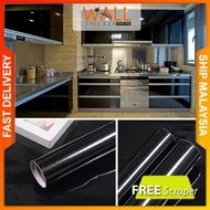 Black Glossy Sticker Shiny Waterproof PVC Self Adhesive Contact Paper Bedroom Living Roll Wallpaper 