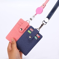 [Factory Direct Sales] Multi-Card Identification Card Leather Lanyard Easy-Pull Buckle Retractable B
