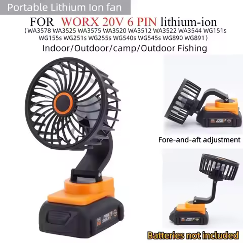 Portable Camping Fan for WORX 20V 6PIN Li-ion Battery Handheld Jobsite Cordless Outdoor Camping Fan 