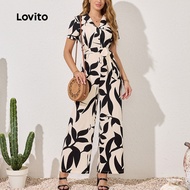 Lovito Elegant Plants Button Jumpsuit for Women LBL22033