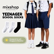 Mixshop Teen & Kids Cotton School Socks | White/Black | Children Uniform Socks