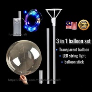 🇲🇾 Msia Readystock full SET transparent balloon/ belon transparent bouquet birthday/ led balloon wit