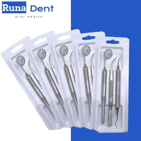 Dental Stainless Steel Kit Mirror Tweezer Curved Explorer Oral Exam Hygiene Cleaning Instrument