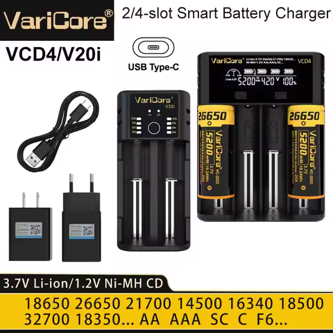 New VariCore VCD4 V20i Smart Battery Charger for 3.7V Li-ion 18650 21700 26650 18350 3.2V LiFePO4 32