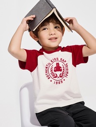 幼童裝|Logo/小熊印花純棉圓領短袖T恤-紅白撞色
