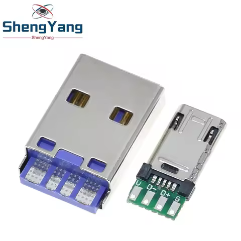Micro Male Plug With Solder Plate Double-sided Micro 5P Plug Usb Connector+ Type A 3A 4PIN Male USB 