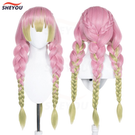 Mitsuri Kanroji Cosplay Wig Demon Slayer Kimetsu no Yaiba Long Pink Green Heat Resistant Hair Authen