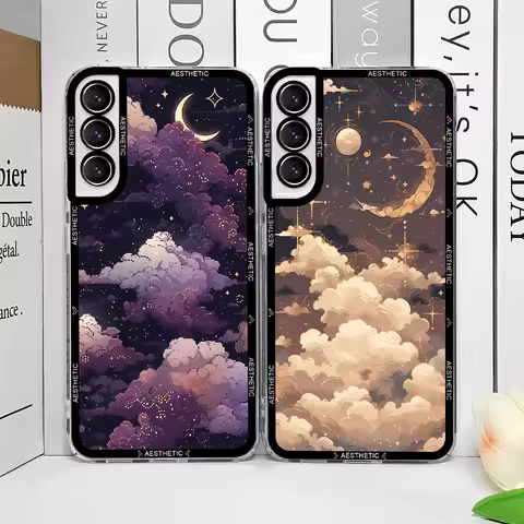 Beautiful Y2K Cute Clouds Moon Aesthetic Phone Case for Samsung Galaxy S25 S24 S20 S21 FE S22 Plus S
