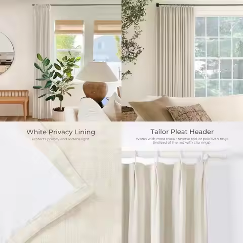 custom-made 100w x 96l tailored pleated curtains for sliding doors in living room, heavy faux linen 
