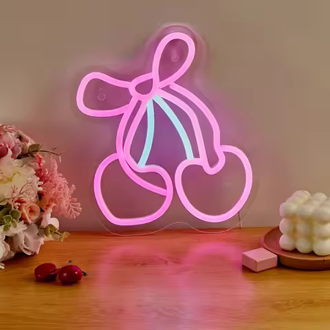 Chi-buy LED Neon Cherry Bow USB Powered Neon Signs Decor Lamp Signs Birthday Gift Wall Art For Bedro