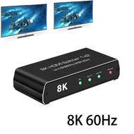 8K 1x2 HDMI Splitter 4K@120Hz HDMI2.1 Audio Video Distributor Converter 1 In 2 Out Dual Display 3D HDR 8k@60hz for PS4 PS5 Xbox Game DVD PC To TV Monitor Projector