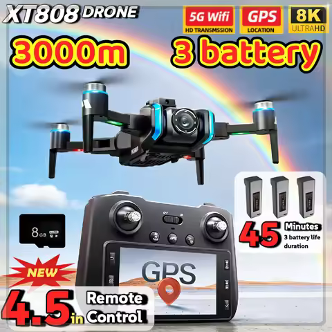XT808 Brushless GPS 4K Drone with 4.5" LCD Screen Controller 5G FPV HD Dual Camera EIS Obstacle Avoi