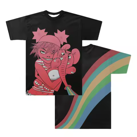 Gorillaz The Mountain Tour 2026 New Rainbow Elephant Print T-Shirt for Men Women Y2k Comfortable Qui