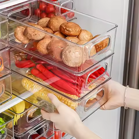 Kitchen Clear Refrigerator Organizer Transparent Fridge Storage Box for Vegetable Fruit Food Drinks 