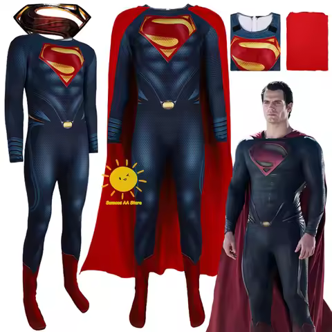 BEAST KINGDOM Movie Superman Man of Steel Cosplay Clark Kent Cosplay Costume Navy Blue Jumpsuit Red
