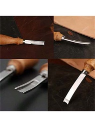 1入實用皮革工藝邊緣倒角刀，削薄切刀，DIY手工藝工具，帶木柄